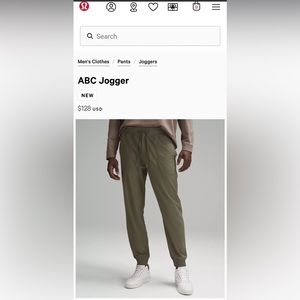 NWT Lululemon Men’s ABC Joggers (Large, Army Green)